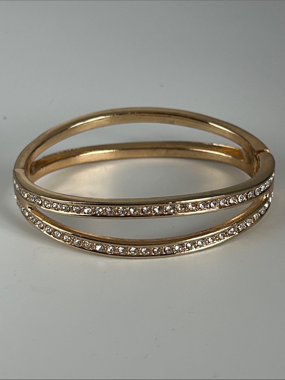 Roaman's Gold-Tone Double Row Crystal Hinged Bangle Bracelet